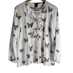 Butterfly Print White Blouse
